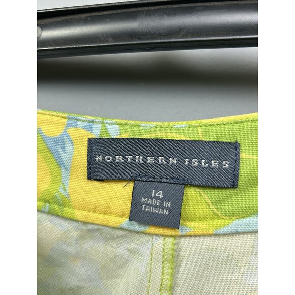 Northern Isles Pants Womens 14 Green Yellow Blue Floral Cropped Stretch Spring - Picture 4 of 8